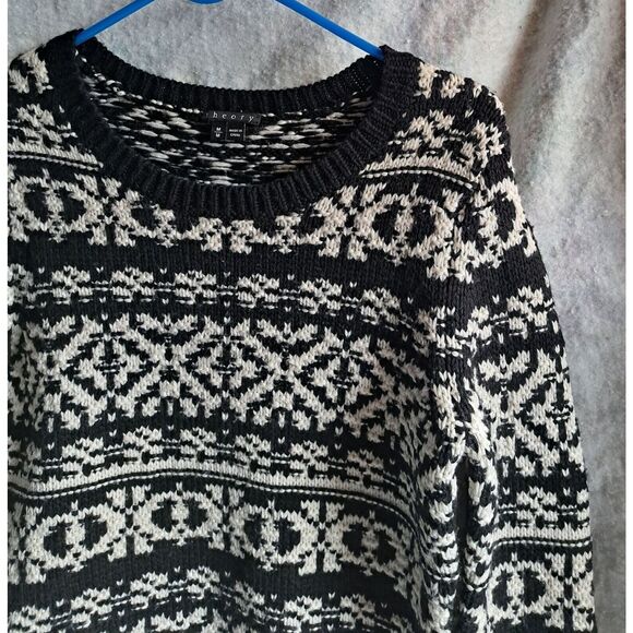 Theory womens medium chunky wool fairisle sweater timeless classic black white - Picture 4 of 10